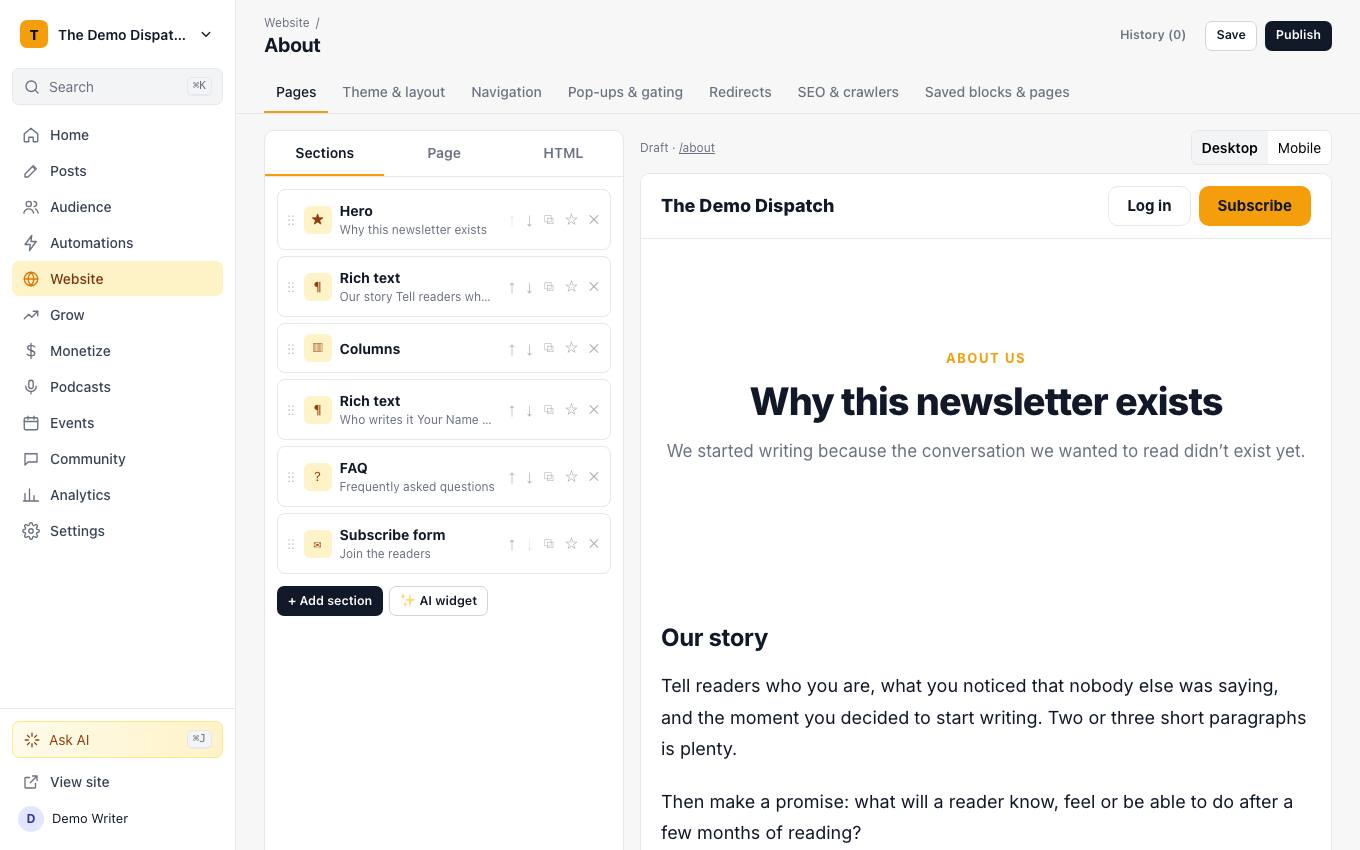 The website page builder